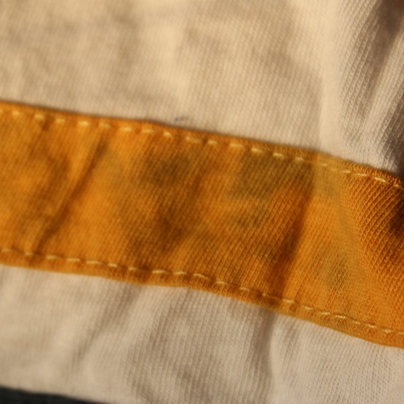 White/Dark Blueish Green Crop Top w/Yellow Stripes - Picture 7 of 8